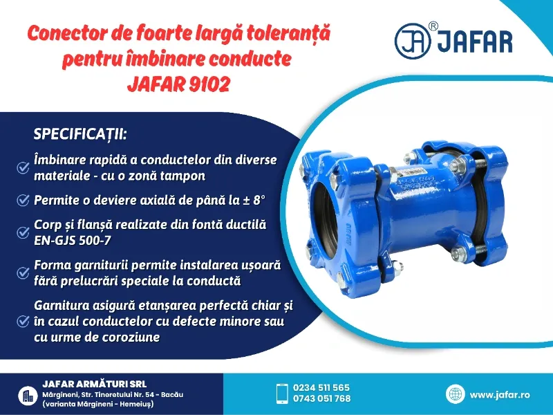 Conector de foarte largă toleranță pentru îmbinare conducte JAFAR 9102