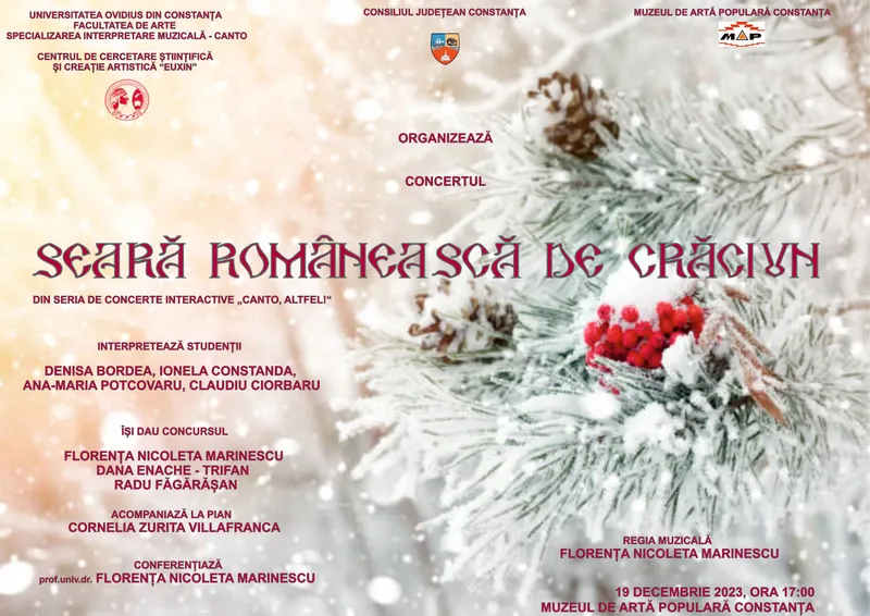 Consiliul Judeţean Constanţa organizează concertul ”O seară românească de Crăciun”