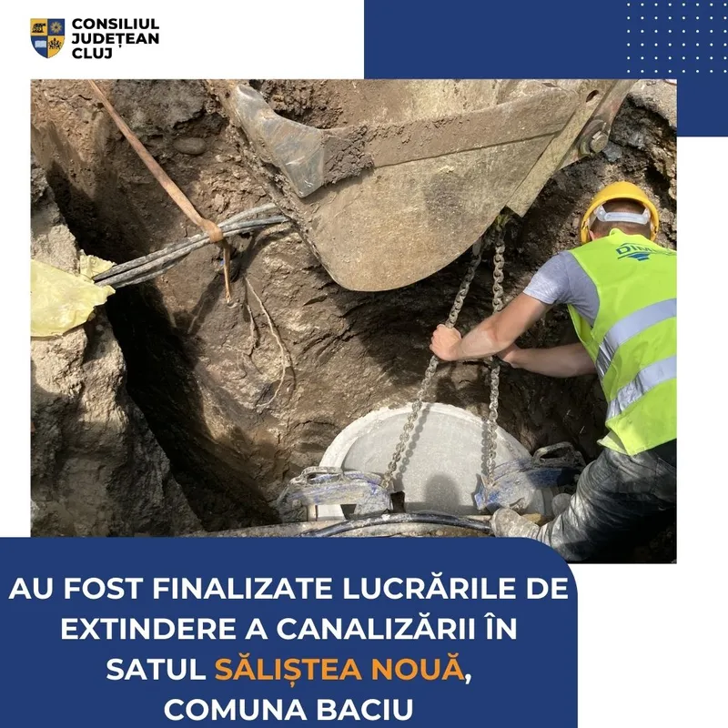 Au fost finalizate lucrările de extindere a canalizării în satul Săliștea Nouă din comuna Baciu