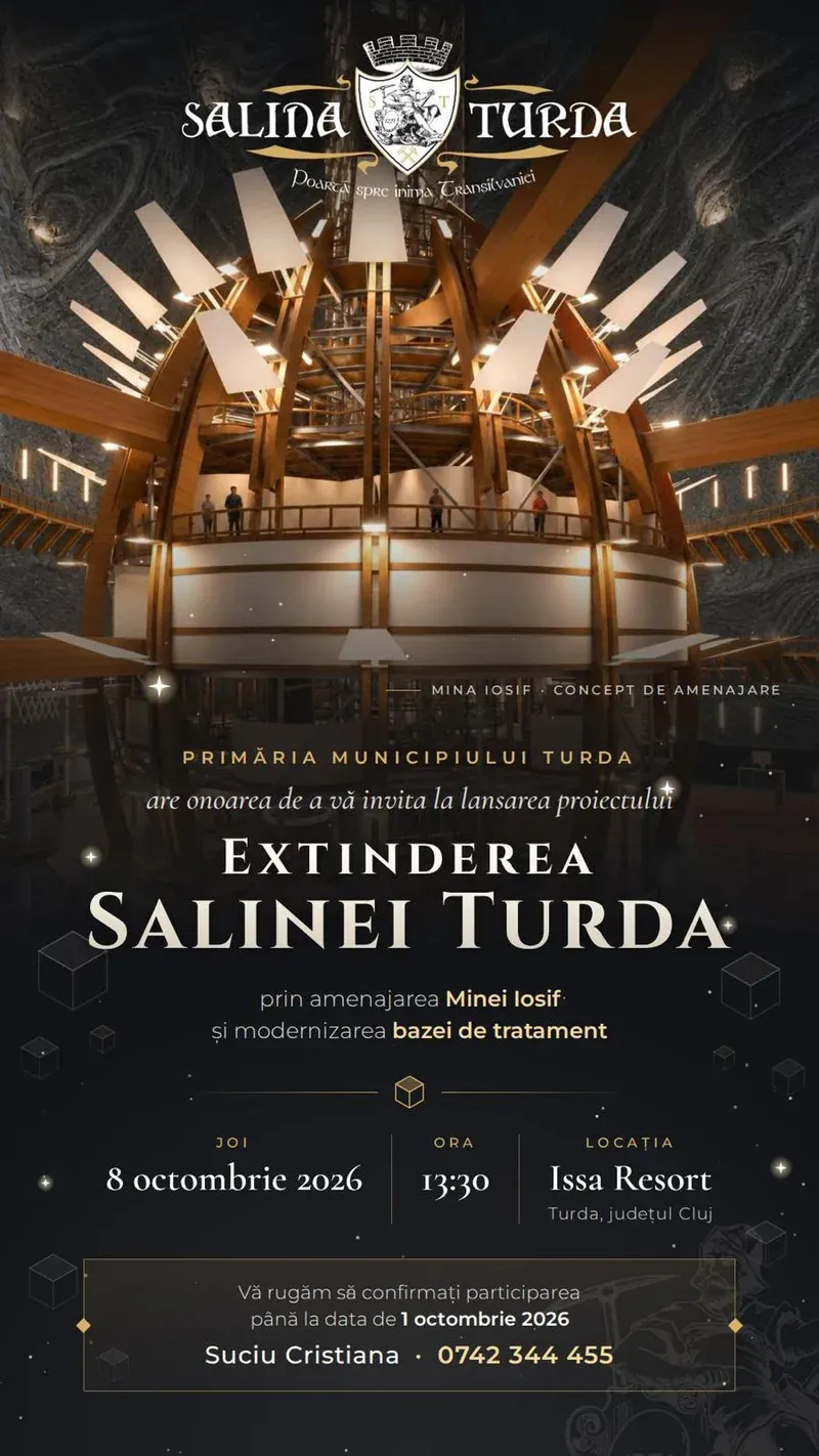 Primăria Municipiului Turda anunță prezentarea proiectului de extindere a Salinei Turda – 8 octombrie 2026