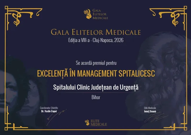 Spitalul Clinic Județean de Urgență Bihor, premiat pentru excelență în management spitalicesc la Gala Elitelor Medicale 2026