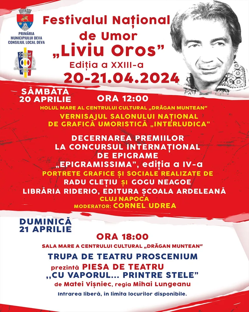 O nouă ediție a Festivalului Național de Umor „Liviu Oros”, are loc la Deva!