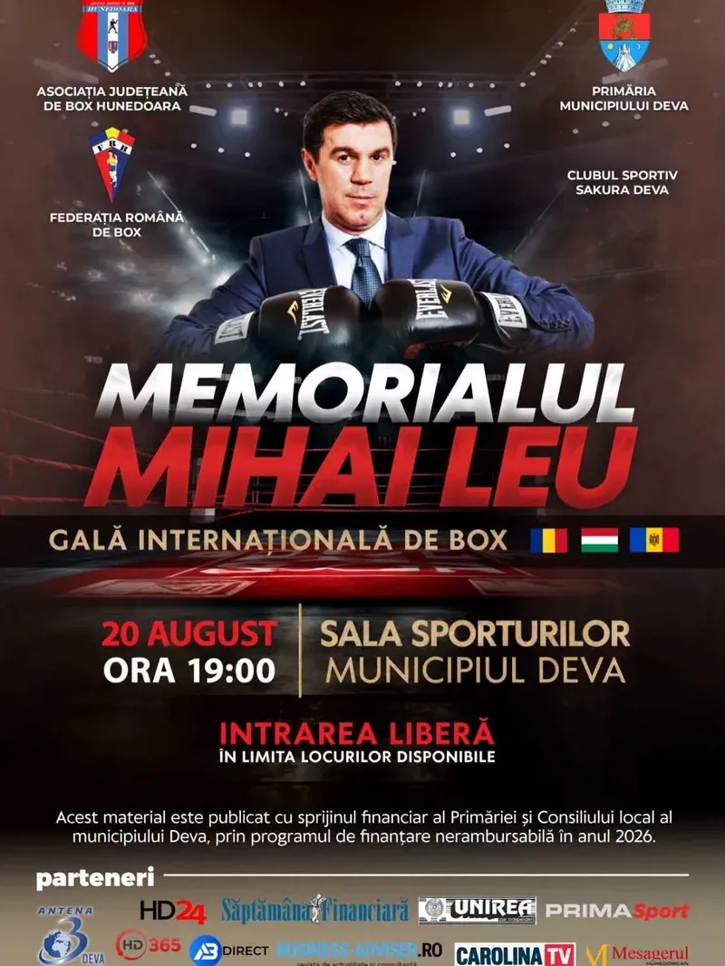 Gala Internațională de Box – Memorialul Mihai Leu, 20 august 2026, Sala Sporturilor Deva