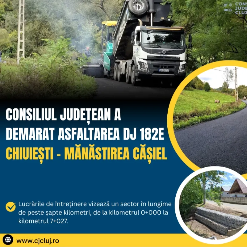 Consiliul Județean a demarat asfaltarea drumului județean DJ 182E Chiuiești – Mănăstirea Cășiel