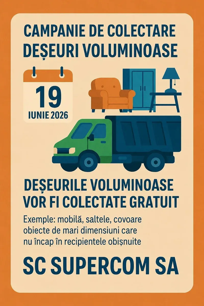 Colectare gratuită a deșeurilor voluminoase în Deva — 19 iunie 2026
