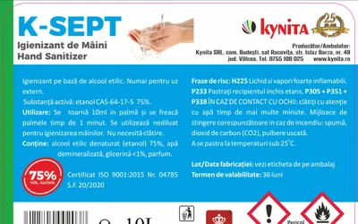 Dezinfectant/Igienizant pentru maini pe baza de etanol si glicerina - AVIZ