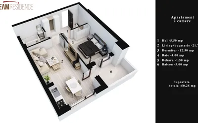 Apartament 2 camere, 50 mp