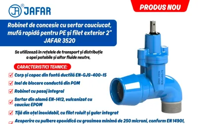 Robinet de concesie cu sertar cauciucat, mufă rapidă pentru PE și filet exterior 2” - JAFAR 3520