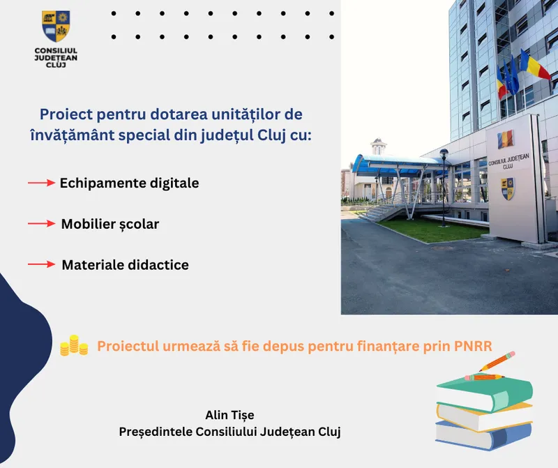 Proiect cu finanțare europeană, prin PNRR, pentru dotarea celor 11 unități de învățământ special subordonate Consiliului Județean