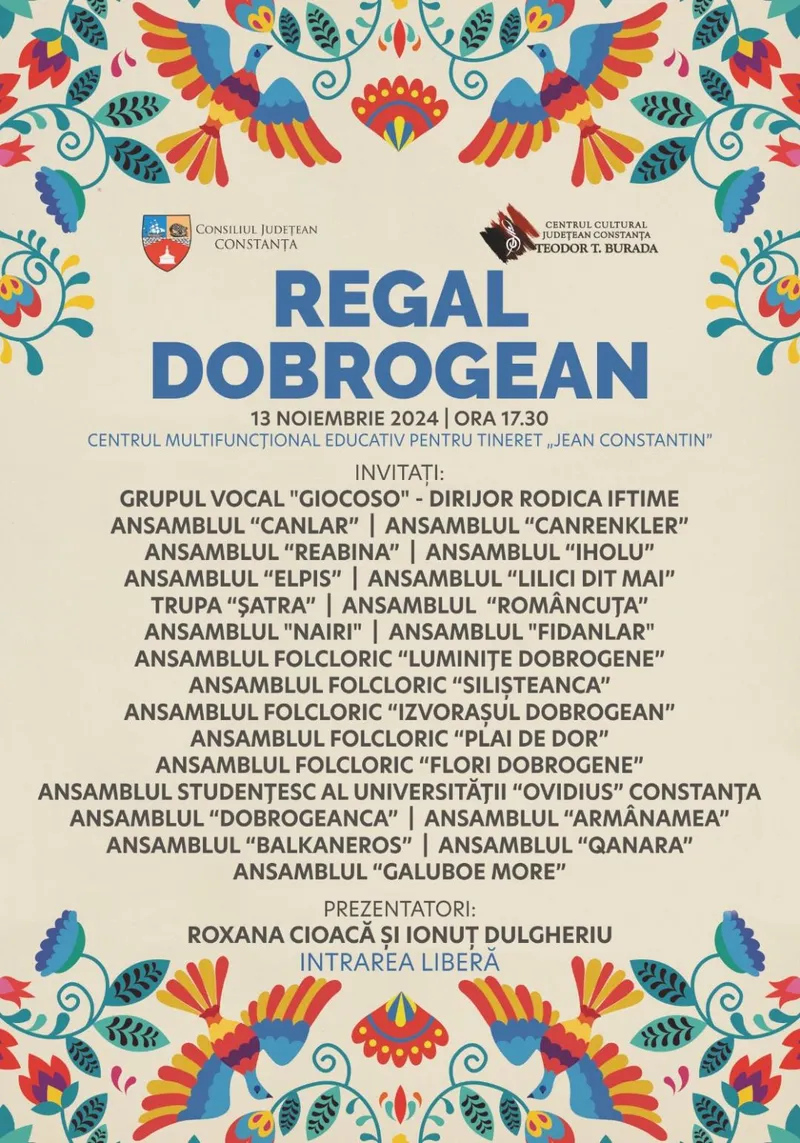 Centrul Cultural Județean Constanța „Teodor T. Burada” vă invită la un „REGAL DOBROGEAN”