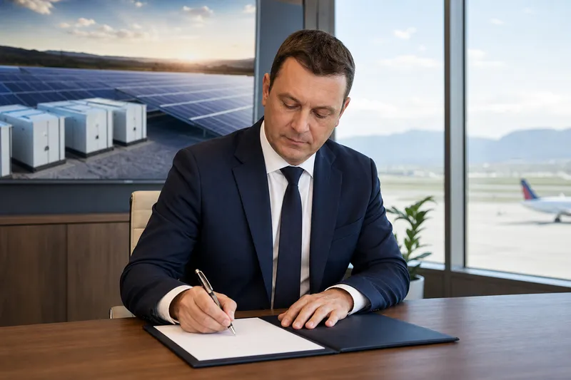 CJ Brașov: semnat contract de finanțare pentru parc fotovoltaic și baterie de stocare la Aeroportul Internațional Brașov-Ghimbav