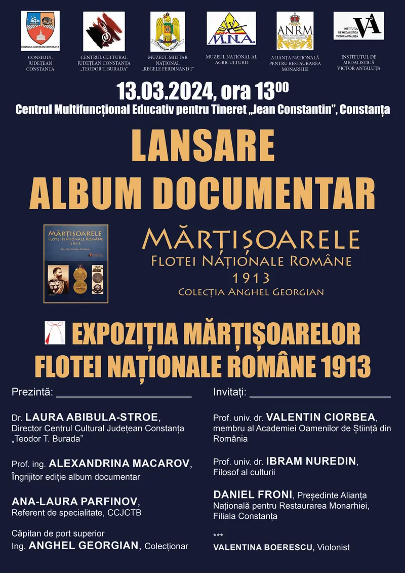 ,,Mărțișoarele Flotei Naționale Române 1913. Colecția Anghel Georgian’’:  lansare de album foto-documentar și expoziție