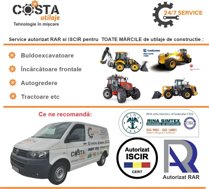 Service autorizat RAR si ISCIR pentru toate marcile de utilaje de constructii