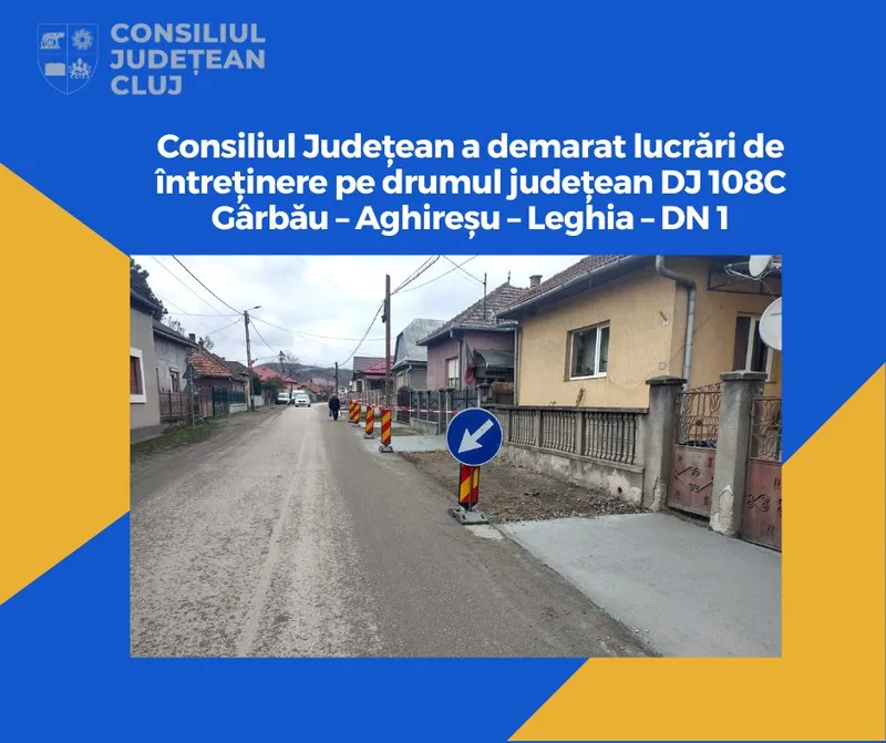 Consiliul Județean a demarat lucrări de întreținere pe drumul județean DJ 108C Gârbău – Aghireșu – Leghia – DN 1