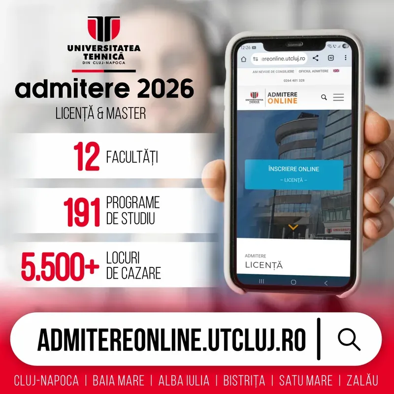 UTCN anunță admiterea 2026: 5.098 locuri la licență și 3.194 la masterat; înscrieri online 13–18 iulie
