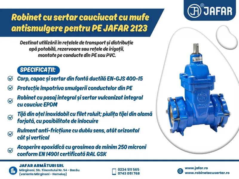 Robinet cu sertar cauciucat cu mufe antismulgere pentru PE JAFAR 2123