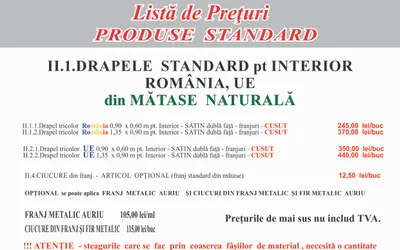 Drapele standard pentru interior din mătase naturală