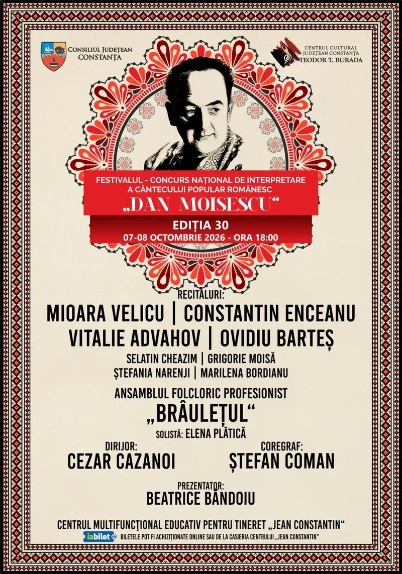 Festivalul-Concurs Național „Dan Moisescu” — 30 de ani de cântec popular românesc, 7–8 octombrie 2026, Centrul „Jean Constantin”