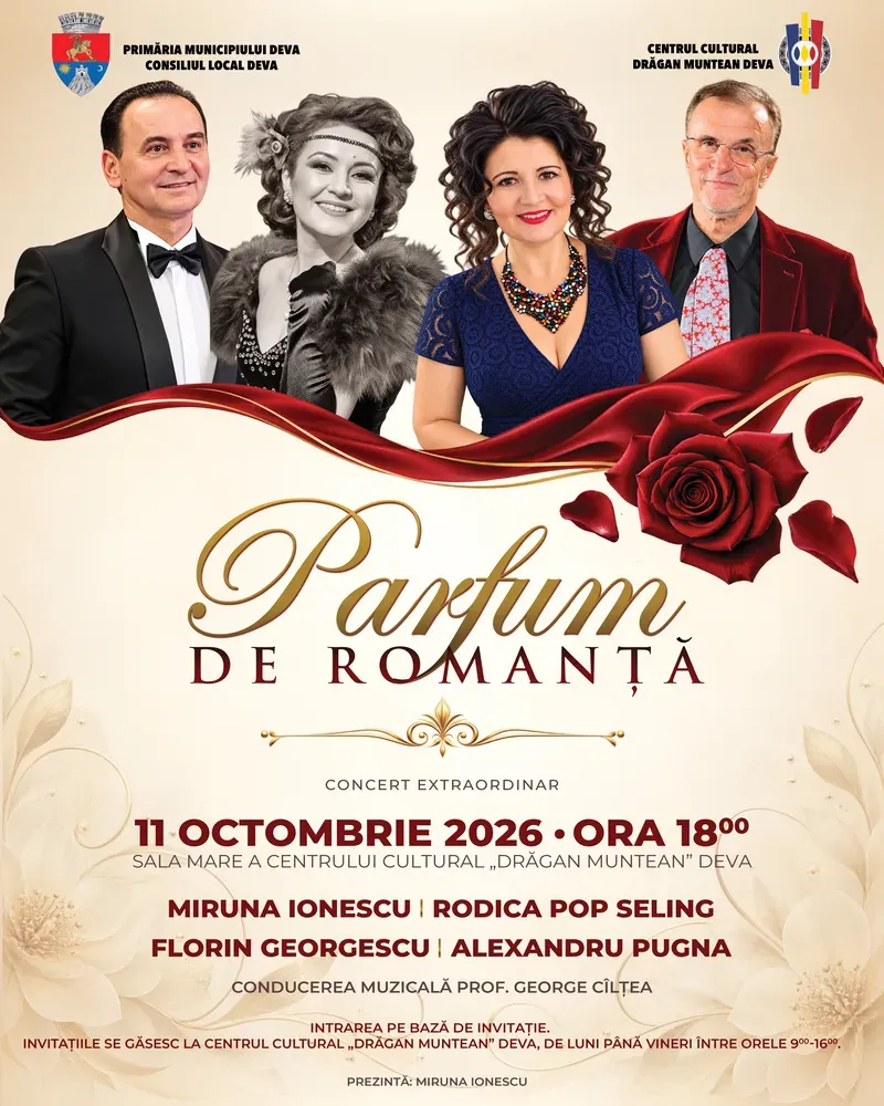 „Parfum de Romanță” — concert la Deva, 11 octombrie 2026, Sala Mare a Centrului Cultural „Drăgan Muntean”