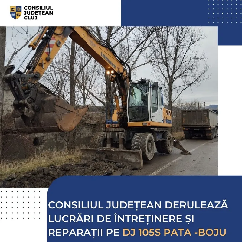 Consiliul Județean derulează lucrări de întreținere și reparații pe drumul județean DJ 105S Pata – Boju