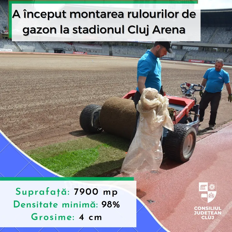 A început montarea rulourilor de gazon la stadionul Cluj Arena