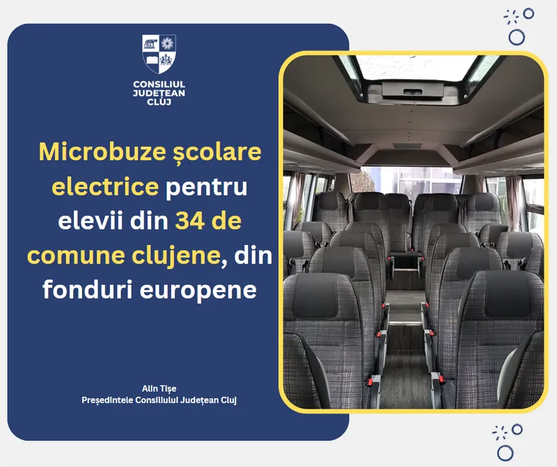 Microbuze electrice pentru elevii din 34 de comune clujene, din fonduri europene