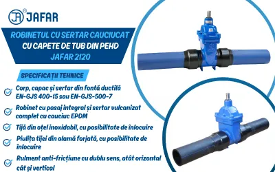 Robinet cu sertar cauciucat cu capete de tub din PEHD JAFAR 2120