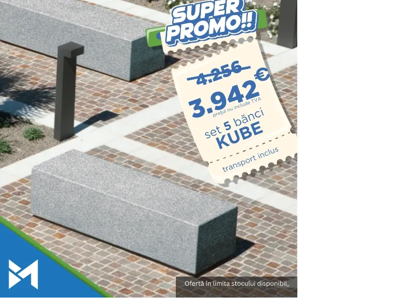 5 Bănci urbane din Beton la preț promoțional