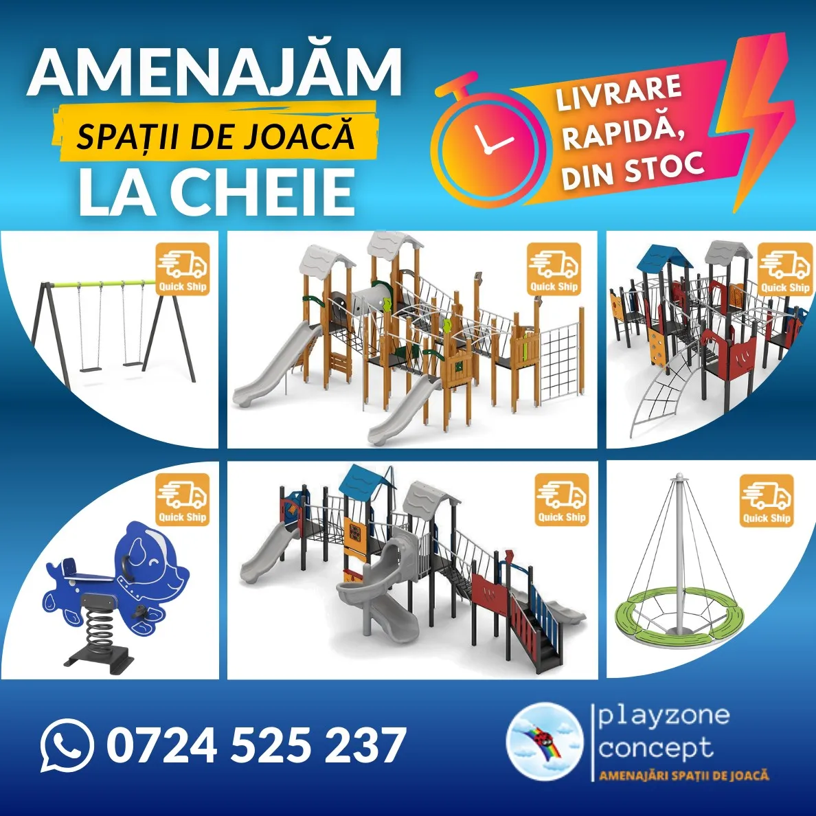 Echipamente pentru amenajarea spatiilor de joaca de exterior, cu livrare din STOC