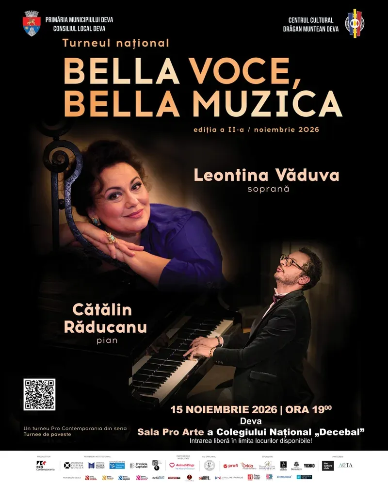 Leontina Văduva și Cătălin Răducanu susțin recital gratuit la Deva — 15 noiembrie 2026