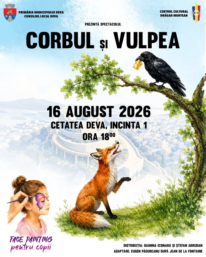 Seară pentru copii în Cetatea Deva: „Corbul și Vulpea” și activități pentru familii, 16 august 2026