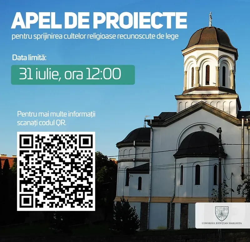Consiliul Județean Harghita lansează sesiunea de finanțare pentru cultele recunoscute — depuneri până la 31 iulie 2026