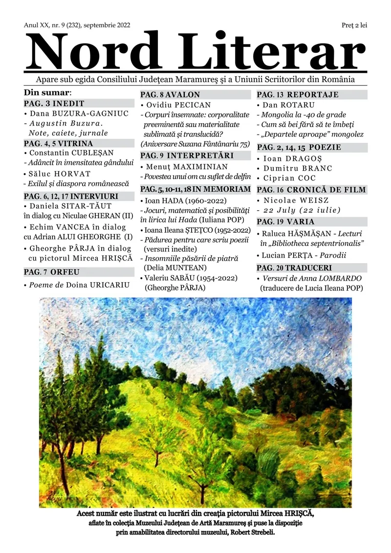 A apărut numărul pe septembrie al revistei Nord Literar