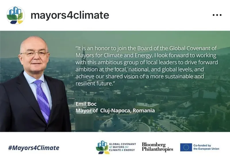 Primarul Emil Boc a fost numit, la Paris, membru în cadrul board-ului organizației Global Covenant of Mayors for Climate & Energy (GCoM)