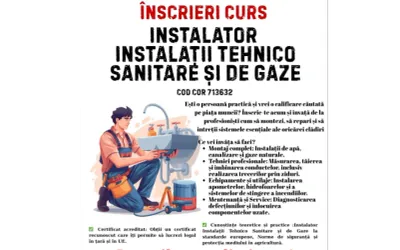 ÎNSCRIERI CURS - INSTALATOR INSTALAŢII TEHNICO SANITARE ŞI DE GAZE,  Cod Cor 713632