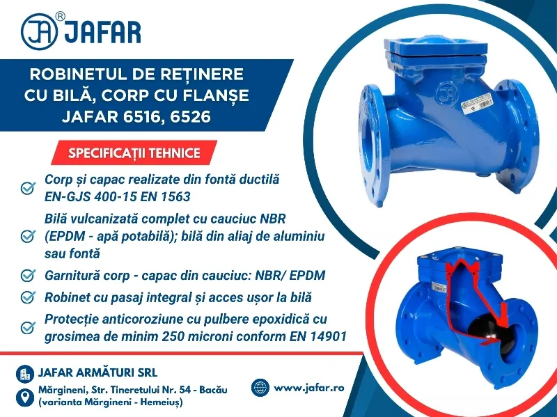 Robinet de reținere cu bilă, corp cu flanșe JAFAR 6516, 6526