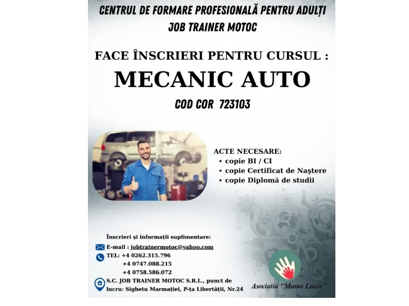 JOB TRAINER MOTOC  anunță deschiderea înscrierilor pentru cursul: Mecanic Auto