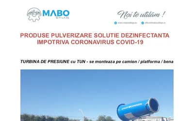 Turbina de presiune - utilaj pulverizare solutie dezinfectanta impotriva CORONAVIRUS COVID-19