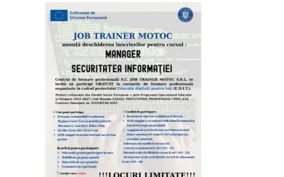 S.C. JOB TRAINER MOTOC S.R.L. - deschiderea înscrierilor pentru cursul MANAGER  SECURITATEA INFORMAŢIEI, organizat în cadrul proiectului Educație digitală pentru toți (E.D.I.T.).