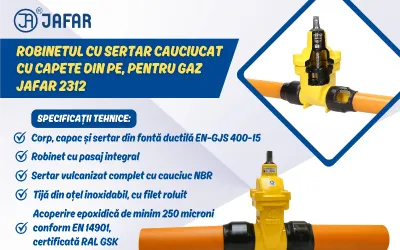 Robinet cu sertar cauciucat cu capete din PE, pentru Gaz JAFAR 2312