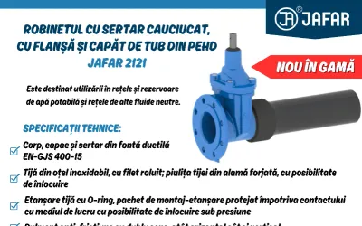 Robinet cu sertar cauciucat, cu flanșă și capăt de tub din PEHD JAFAR 2121