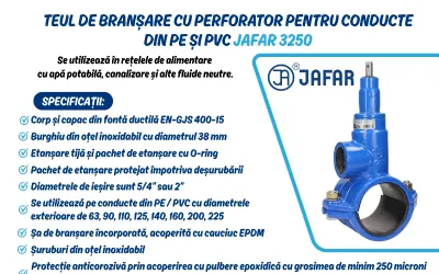 Teu de branșare cu perforator pentru conducte din PE și PVC JAFAR 3250