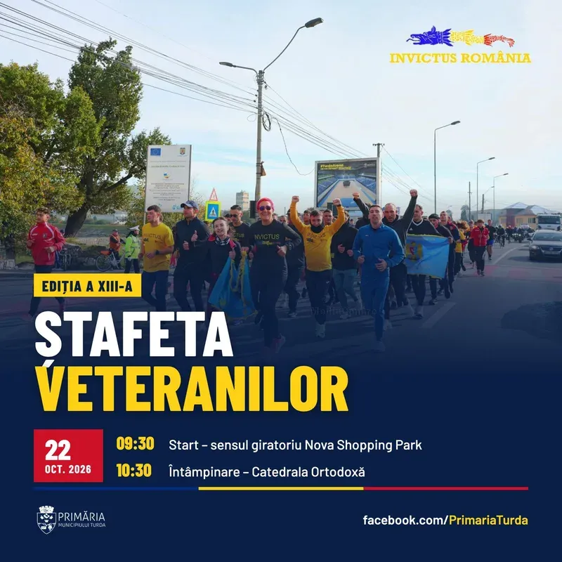Ștafeta Veteranilor Invictus România — ediția a XIII-a ajunge la Turda pe 22 octombrie 2026