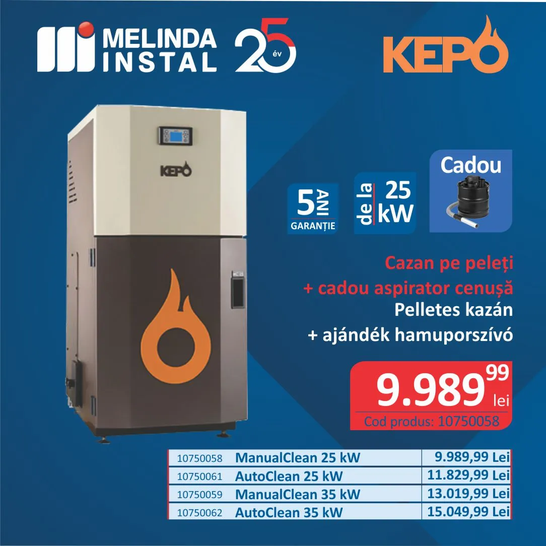 CAZAN COMPACT PE PELETI GATA DE INSTALARE, KEPO, 25 KW, CURATARE MANUALA A ARZATORULUI
